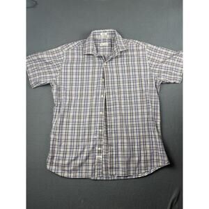 Peter Millar Men's Purple Plaid Short Sleeve Button Up Shirt Size Large